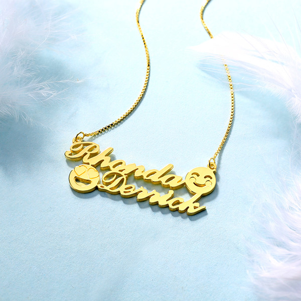 1.8ft 0.07oz Emoji Gold Necklace S925 Memorial Initial Name Necklace