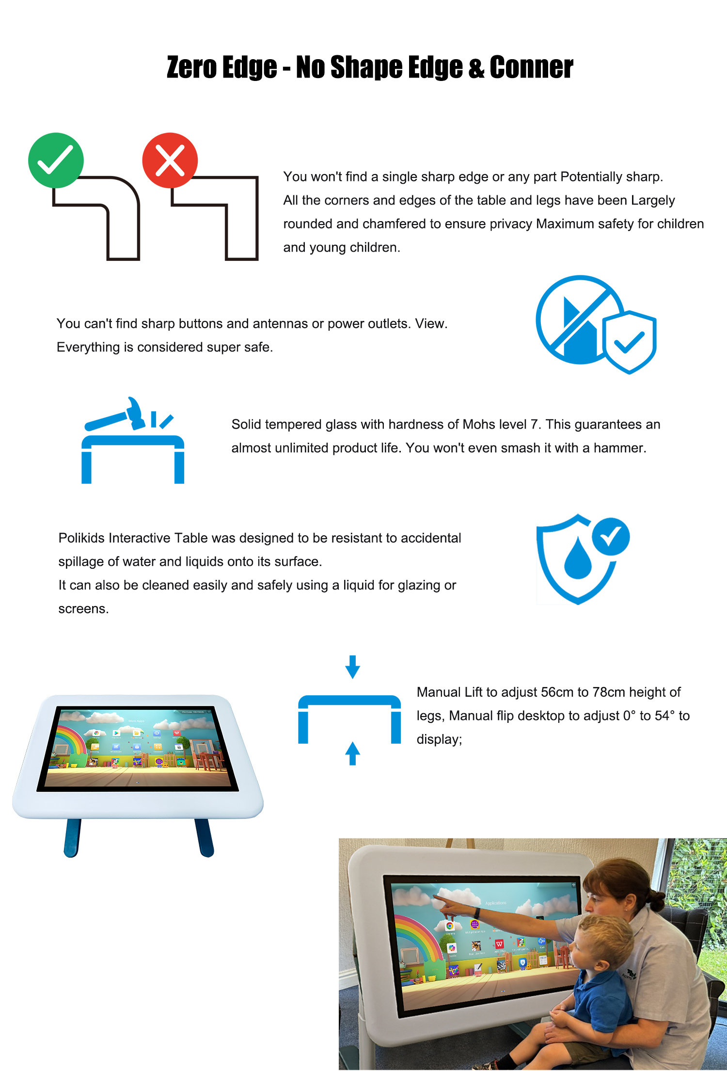 Android LCD Display 20points Touch Screen Table 32" Educational with Height Adjustable