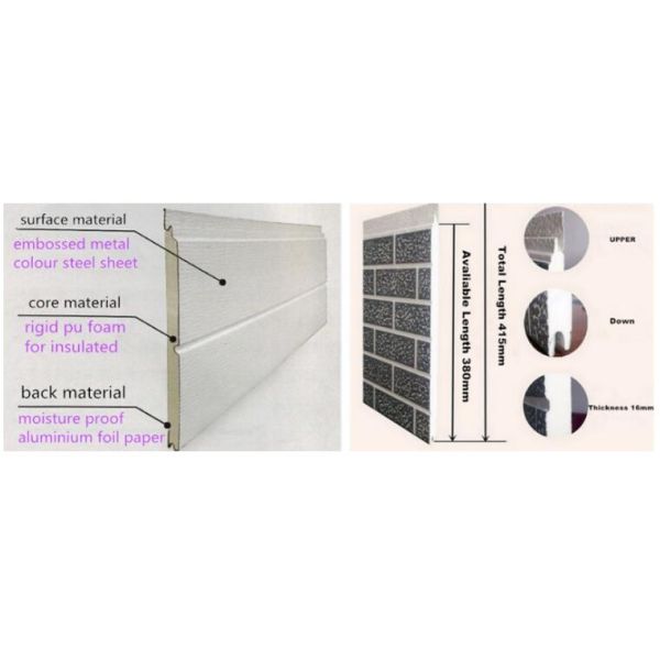 Eco Friendly 0.4mm Steel PU Sandwich Wall Panel Stone Pattern Width 380mm