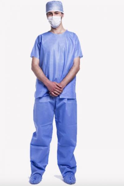 Quality PP Nonwoven Protective Light Blue Hospital Scrubs Singel Use , Disposable Medical Workwear  for sale