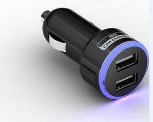 China 5V2.1ANew Mini Dual USB Car Power Quick Charger Charging Auto Adapter Blue LED Light Black wholesale