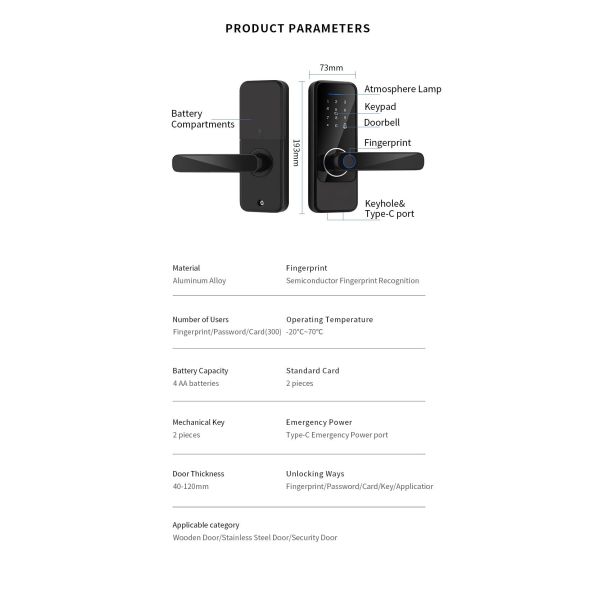 S810 Inteligent Fingerprint Lock Wifi Keys Simple Door Lock Tuya Fingerprint TTlock Smart Home Door Lock