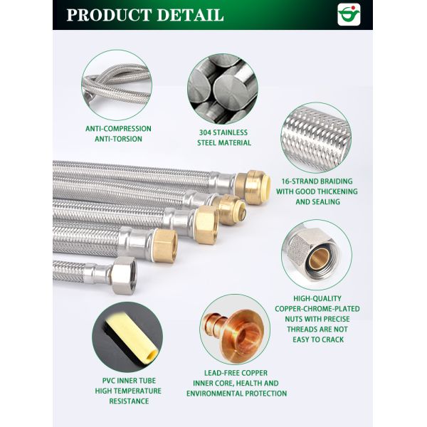 Water Connector 3/4''X3/4'' FIP 24 Inch 2 Way Flexible Brass Hose