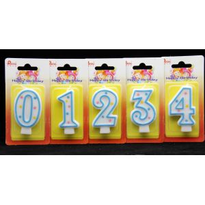 100% Paraffin Number Birthday Candles With Baby Blue Edge / Dots Non Toxic