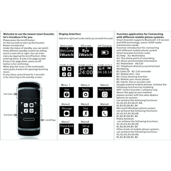 Bluetooth Bracelet Smart Watch for iPhone Android