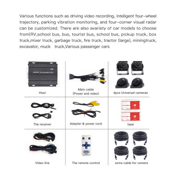 Sony IMX307 32V DC Bird View Car Camera Parking System 4pin Cables