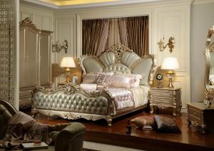 Luxury classic  Bedroom furniture Villa interior design of King bed by Craft wood with Italy Leather headboard
