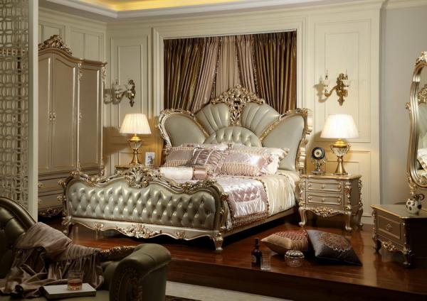 Quality Luxury classic  Bedroom furniture Villa interior design of King bed by Craft wood with Italy Leather headboard for sale