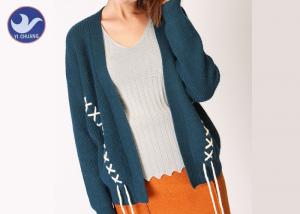 China Loose Effect Winter Knit Cardigan Sweaters For Women , Hit Color Cross Embroidery on sale