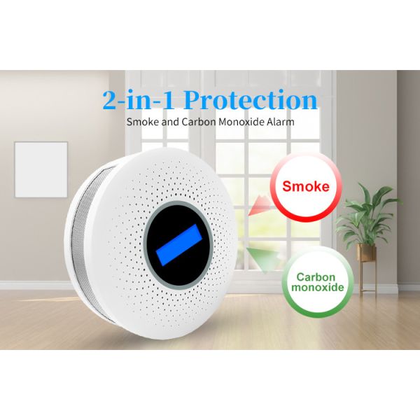 2 In 1 Carbon Monoxide And Smoke Detector LCD Display Replaceable Battery CO Sensor