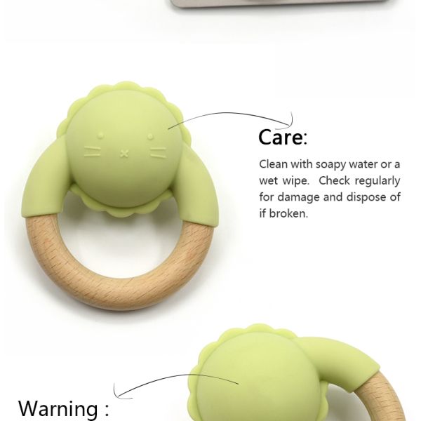 Organic Beech Wooden Silicone Teether LFGB Standard Baby Rattle Ring
