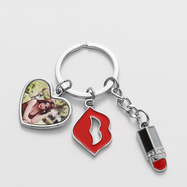 Sublimation Lipstick Keychain With Heart And Round Tag Personalized Photo Keychains