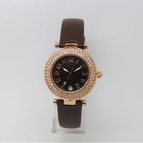 Ladies Dual Time Genuine Leather Quartz Watch Custom Logo 36.0mm