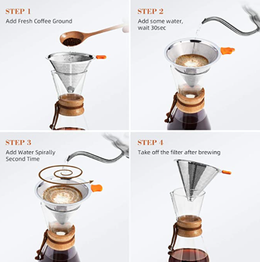 304 Stainless Steel Coffee Filter Cone Coffee Dripper Removable Stand Pour Over