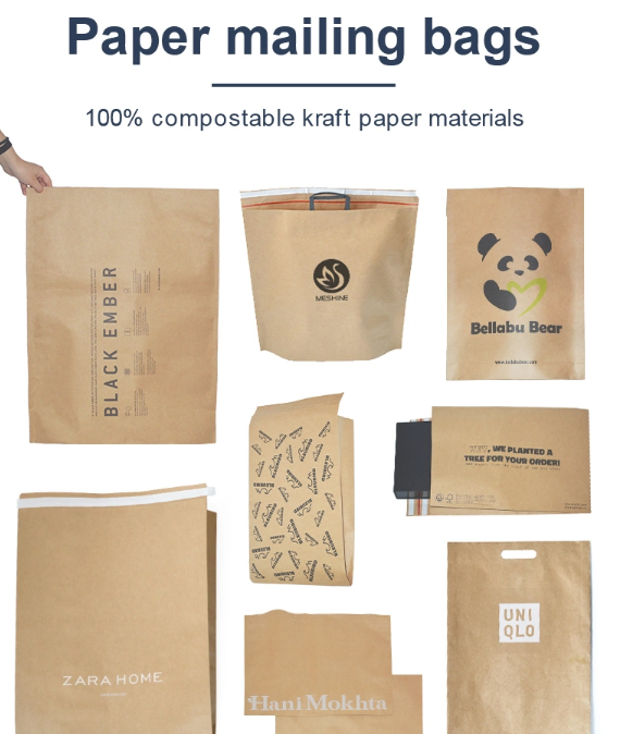 PLA PBAT Compostable Poly Bags Custom Print Kraft Paper Mailing Bags