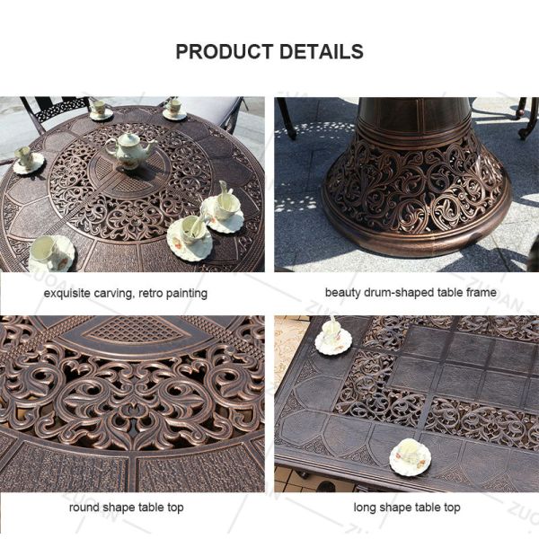 Waterproof Cast Aluminum Patio Table Retro Cast Aluminum Outdoor Dining Table