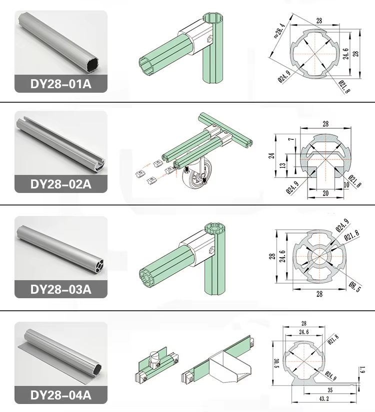 DY Profile Aluminum Lean Pipe Tube OD 28mm For Aluminum Alloy Lean Pipe System