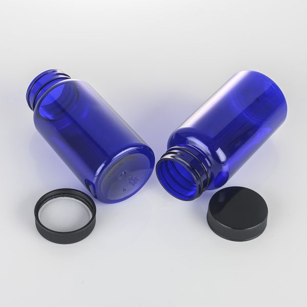 Wide Mouth Clear Blue Frosted Pill Supplement Capsules Empty Vitamin Plastic Bottle with Screw Cap Capsules Tablets PET Bottle