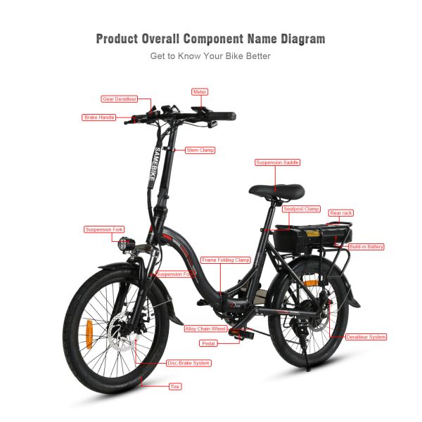 20 Inch 350W Aluminium Alloy Electric Folding Bike For Lady