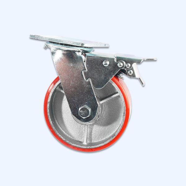 4 5 6 8 10 Inch Red PU Steel Iron Core Heavy Duty Caster Wheel