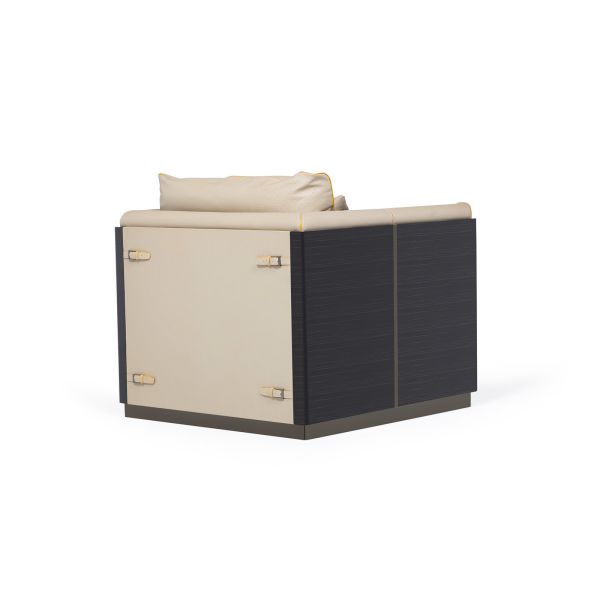 Light luxury design furniture of fashion sofas by Leather upholstered with glossy painting wood frame