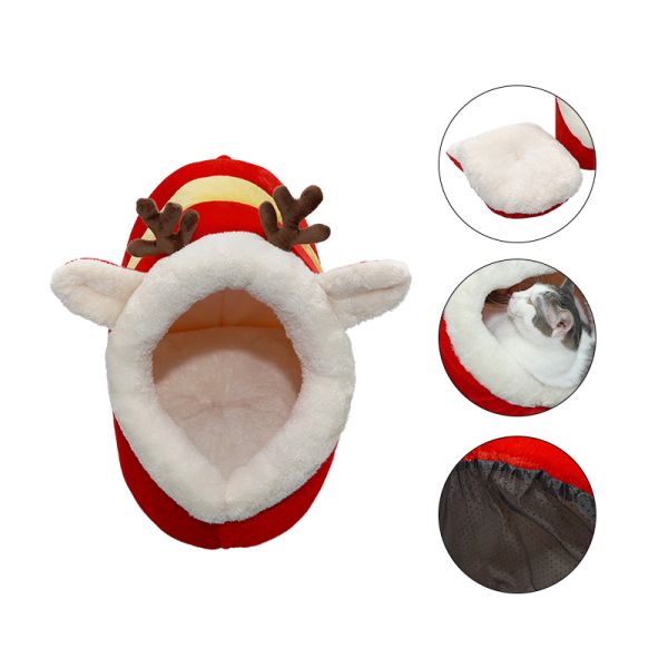 Pet Mat Soft Pet Bed Cushion Christmas Red Cat Bed Elk Antlers Design