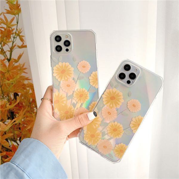 High Clear Designer Cell Phone Cases TPU Daisy Flower Electroplated Paper