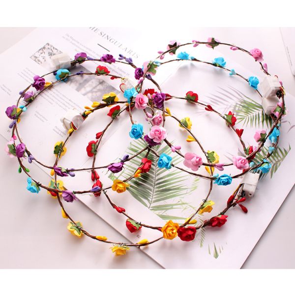 Ladies Christmas Hair Accessories Luminous Led Flower Crown Light Up Glowing 65cm