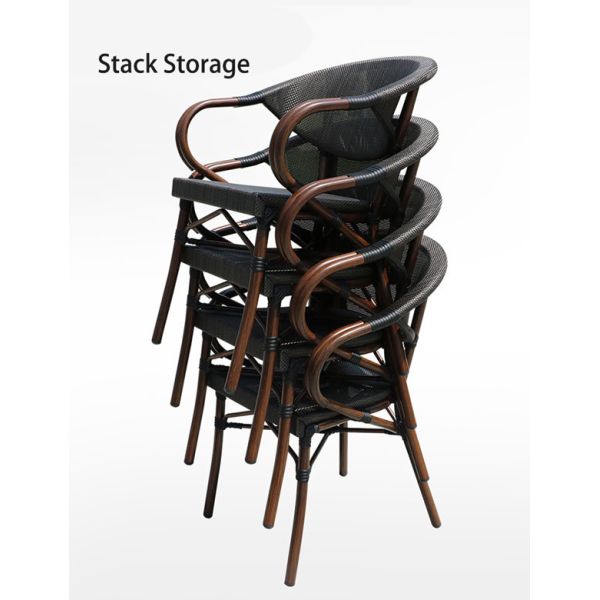 Woven Black Stackable Outdoor Dining Chairs Mesh Frame Aluminum Restaurant 83cm