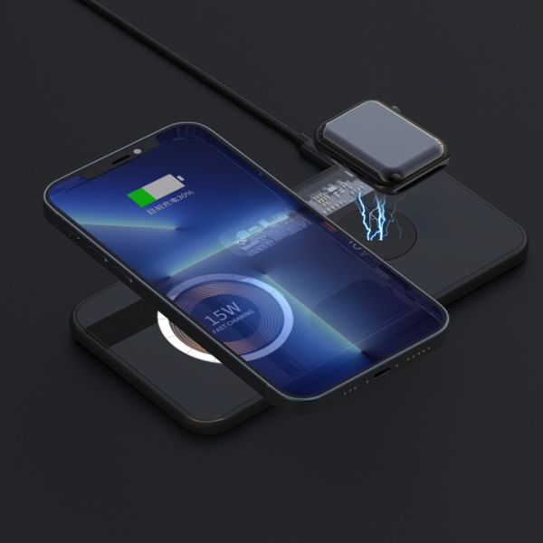 Transparent Tempered Glass Foldable Wireless Charger Magnetic 2in1 Multifunction