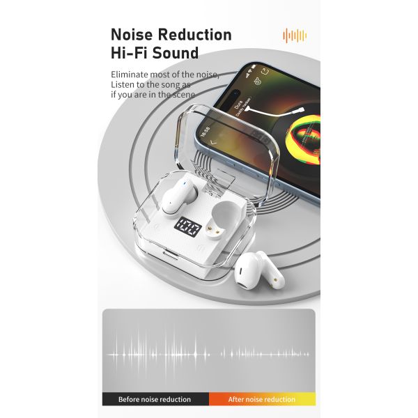 Wireless Music Gaming Headset with Digital Display and Transparent Case Low Latency 2024