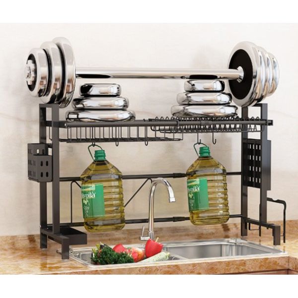 Matt Black Adjustable Over Sink Dish Rack Stainless Steel Material 600x280x560mm Size