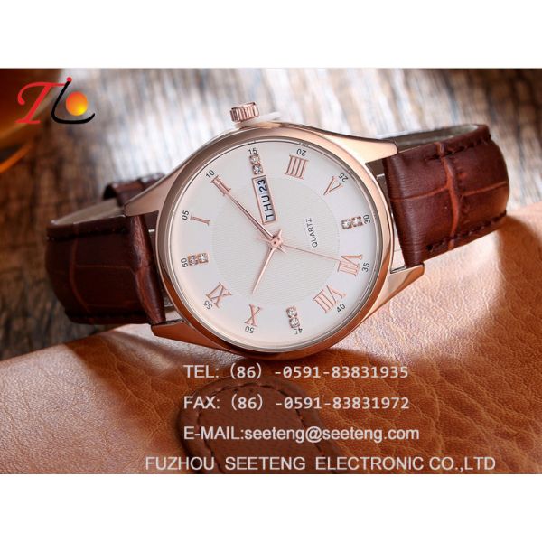 Square alloy case simple clean dial PU leather band wrist watch for young men