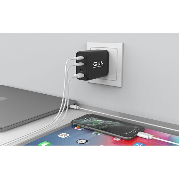 4port 130W GaN USB C Wall Charger, 3 Port Type C PD 100w Pps Charger For Laptops MacBook