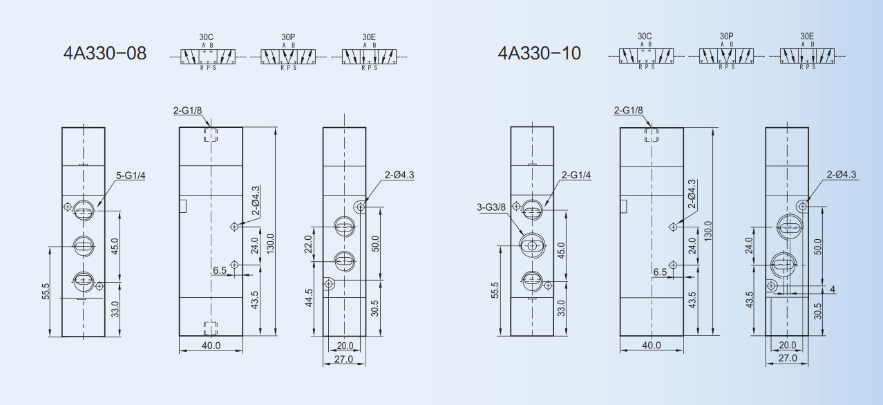 Normally Closed Pneumatic Solenoid Valve 4V100 ~ 400 Series 5 / 2 Way Threaded