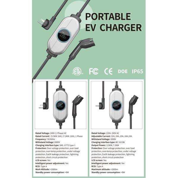 SAE J1772 Plug Portable EV Charging Station Mode 2 EV Charger CE FCC