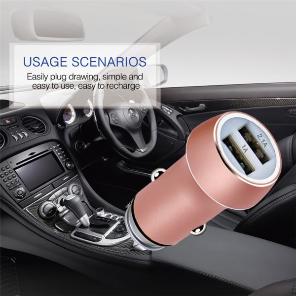 12V 3.1A Aluminium Alloy dual port usb cell phone smart car charger with rohs certificate for Smart Phone Tablets