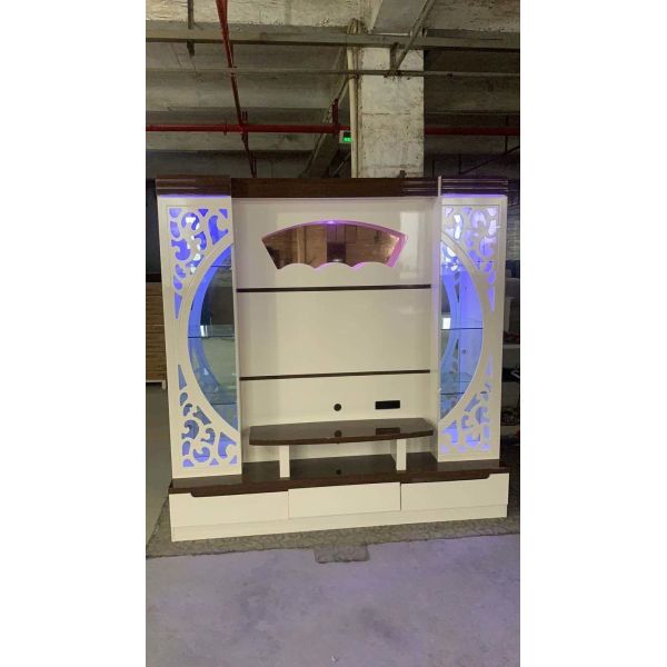 Wall Mounted Automatic TV Lift Cabinet White Hidden Pop Up Fireplace