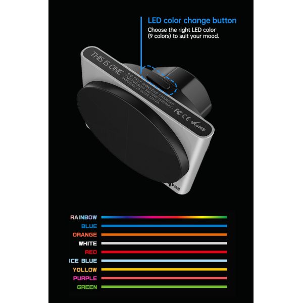 Wireless Fast Charging For Iphone 15 Pro Max Magnetic Car Mount 9-Color RGB Light Effect Black Technology Sound Pickup