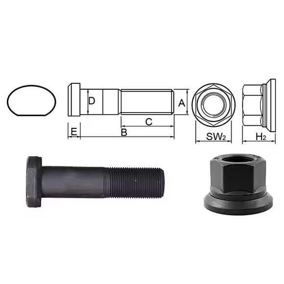 Customizable M16-24 Size Black Wheel Bolts For Mercedes Benz Truck