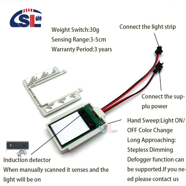 DC12V Single/Three Color Hand Sweep Bathroom LED Lighting On/Off Dimmer Sensor Switch