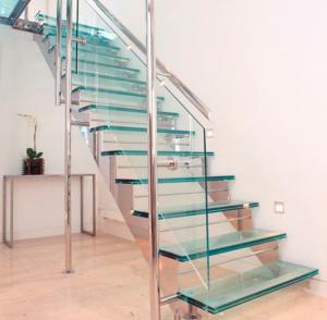 China Glass Step Modern Straight Staircase With Stainless Steel Glass Railing wholesale