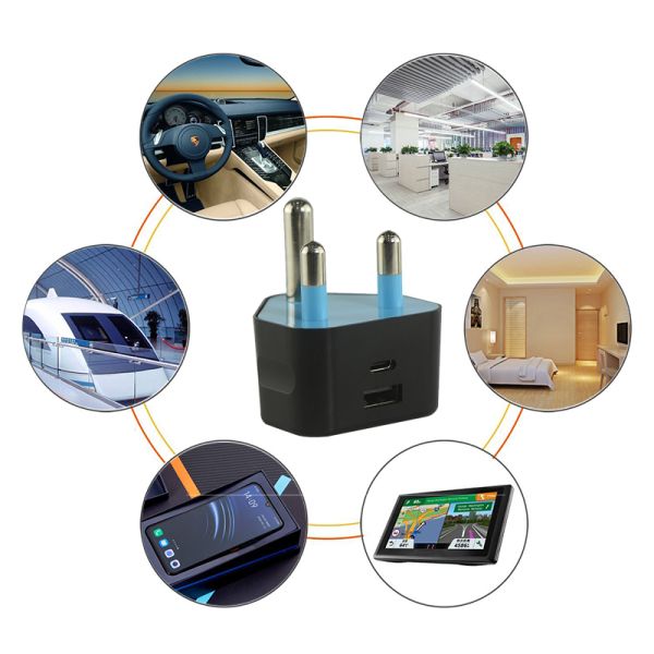 SA Plug USB Charger with USB-C and USB-A Ports 