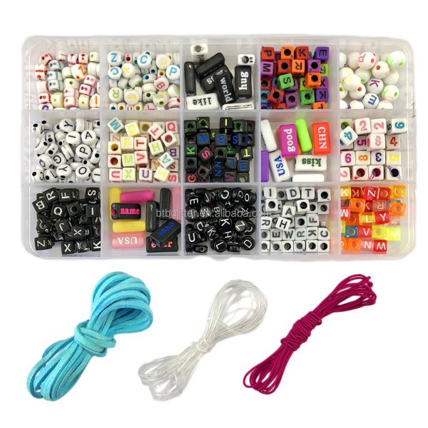 Handmade Elastic Rope Woven Bracelet Beads Acrylic Alphanumeric Word Box Accessories with Free Samples