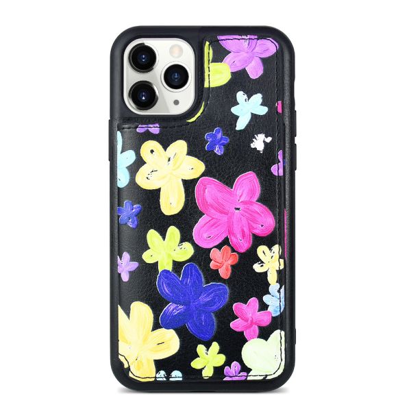 Floral Pattern Card Pocket Phone Case Kickstand Makeup Mobile Cover For Iphone 12
