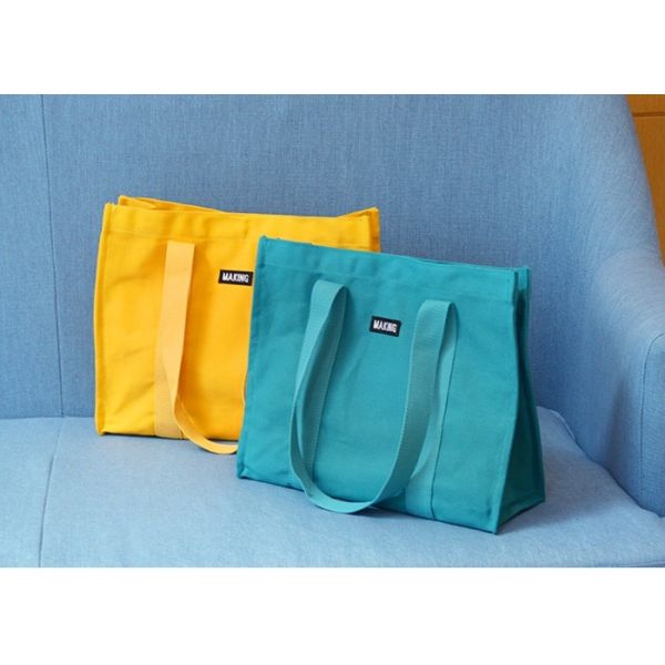 Printed Canvas Shopping Bags With Leather Handle / 20OZ Cotton Fabric