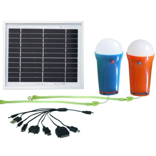 Mini solar lamps 5W with 2pcs LED bulbs high lumens with hook and mobile charging