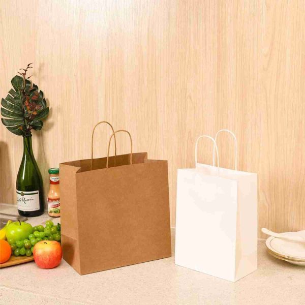 OEM Boutique Cardboard Fancy Kraft Paper Shopping Bags With Handle 210gsm