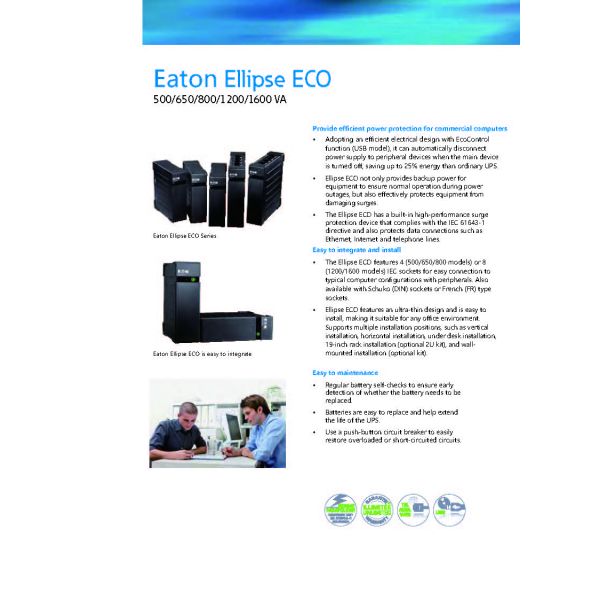 Durable Construction Eaton Ellipse ECO 650VA 400W UPS with 4 IEC Outlets and USB Port