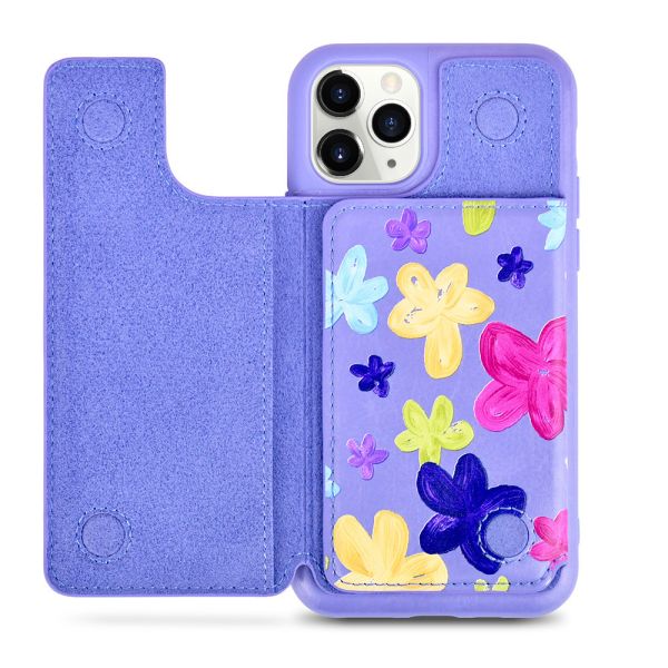 Floral Pattern Card Pocket Phone Case Kickstand Makeup Mobile Cover For Iphone 12